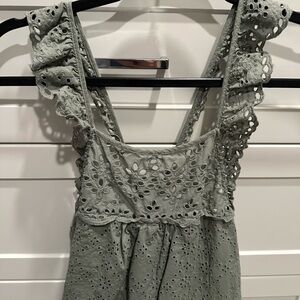 Green Eyelet Ruffle Dress